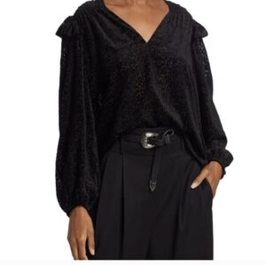 Tanya Taylor Black Lucy V-Neck  Burout Top Sz.S NWT